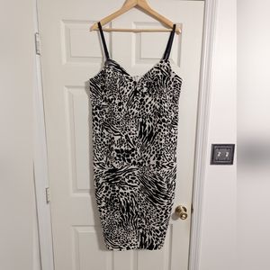 Sergio Hudson cream black bodycon bustier fitted dress size 1X